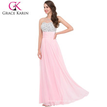 2015 Grace Karin Stocks ärmellose Perlen Sexy Backless Chiffon Prom Kleid Rosa CL3424-2 #